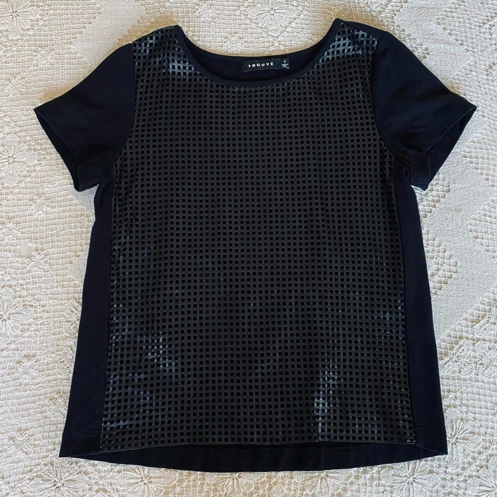 trouve leather mesh front tee / size small